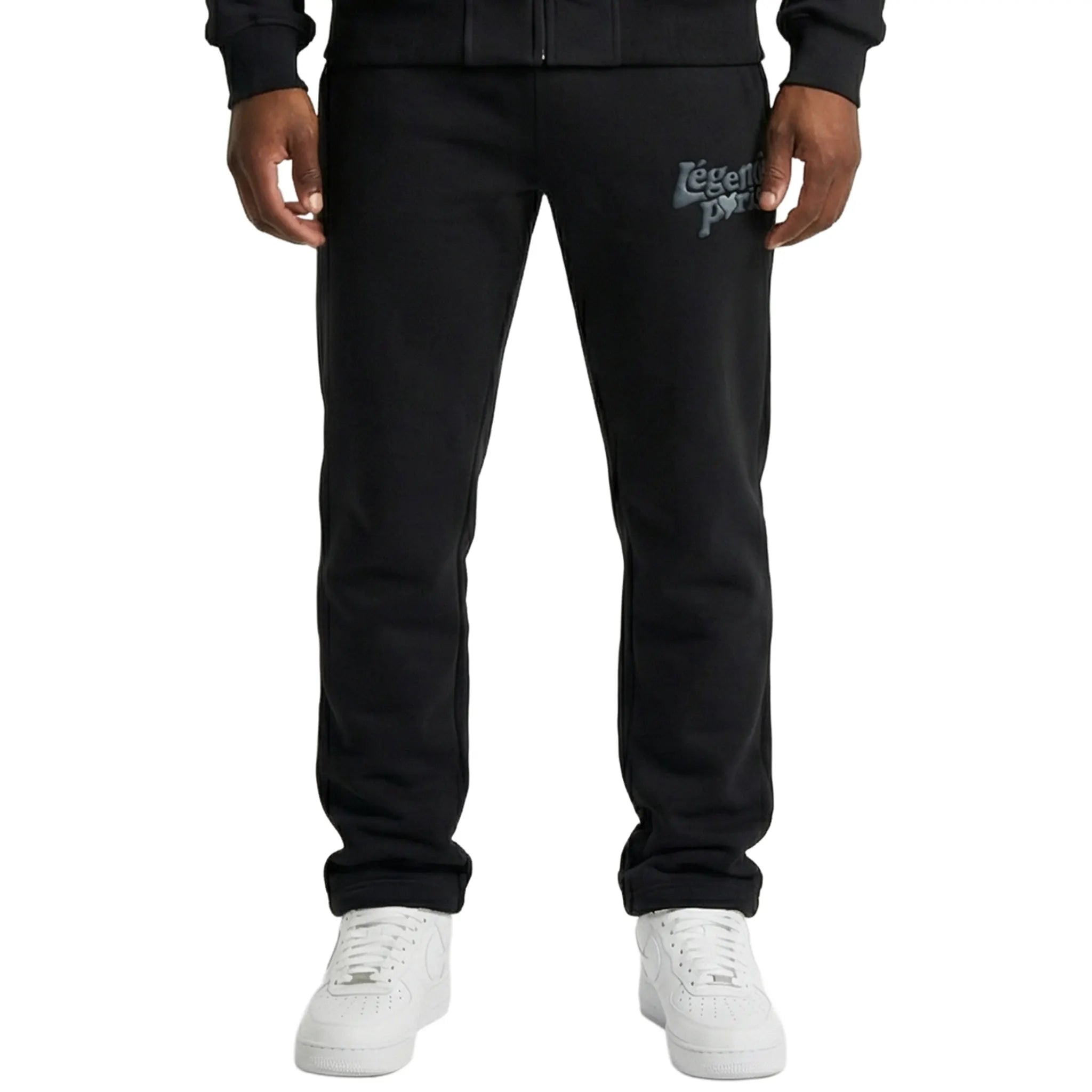 Front View of Légende Paris Lnd Tonal Black Sweatpants LPPNT046